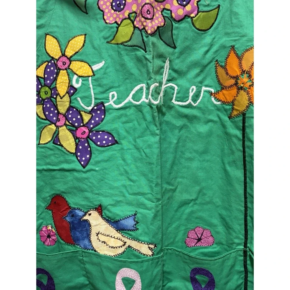 Handmade Awareness Apron artisans Smock Teacher Hand Embroidered Green 32